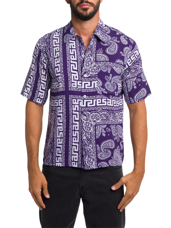 Blue-and-White Multipatterned Linen Shirt