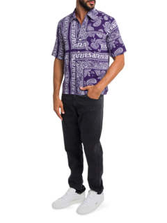 Blue-and-White Multipatterned Linen Shirt