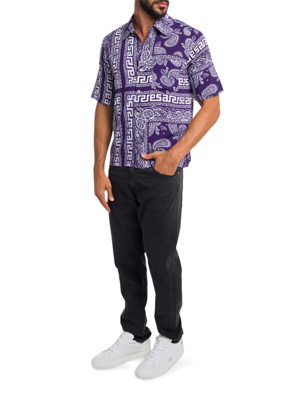 Blue-and-White Multipatterned Linen Shirt