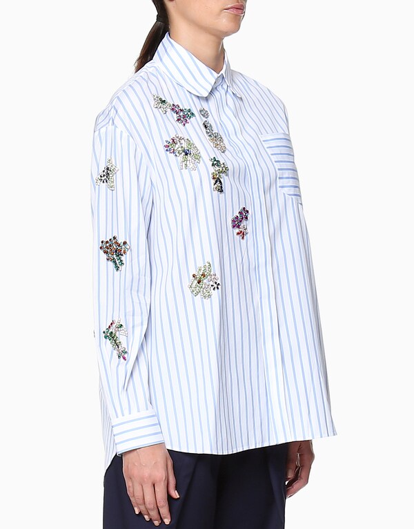 Blue Stripe Embellished Shirt