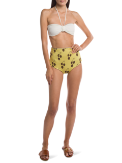 White and Yellow High-Waist Bikini Swimsuit