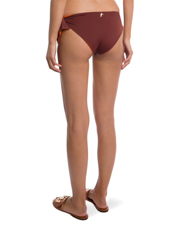 Brown-and-Orange Ruffled Bikini Swimsuit
