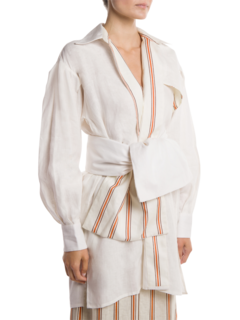 White and Orange-Striped Multi-Layered Linen Shirt