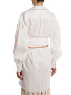 White and Orange-Striped Multi-Layered Linen Shirt