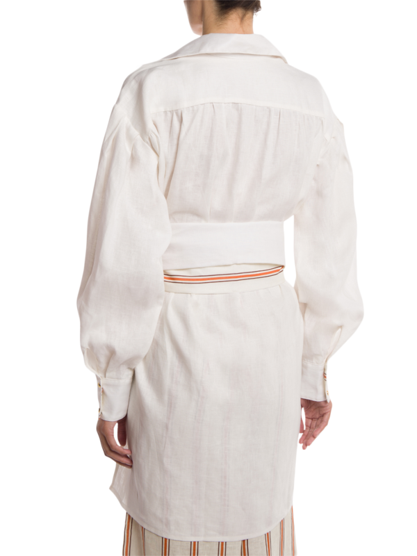 White and Orange-Striped Multi-Layered Linen Shirt