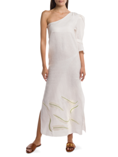 Ivory White One-Shoulder Linen Dress