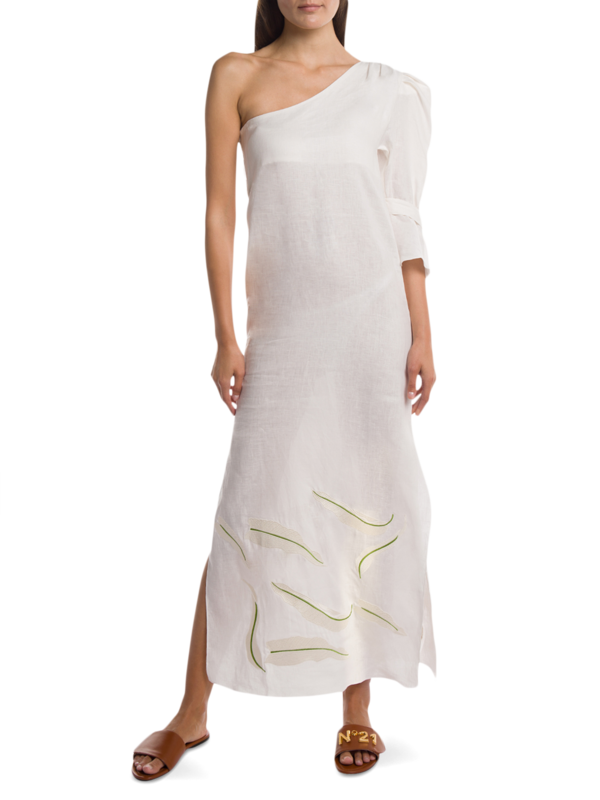 Ivory White One-Shoulder Linen Dress