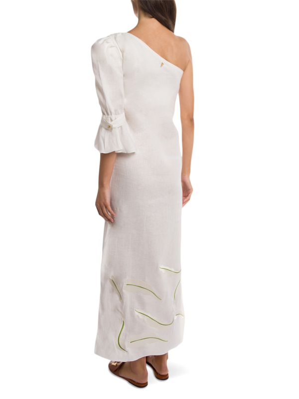 Ivory White One-Shoulder Linen Dress