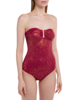 Red Strapless Swimsuit with Dipped Neckline