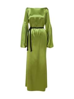 BOAT NECK DRESS WITH PUFFED SLEEVES