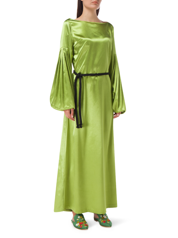BOAT NECK DRESS WITH PUFFED SLEEVES