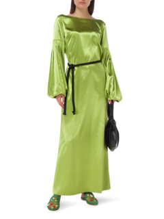 BOAT NECK DRESS WITH PUFFED SLEEVES