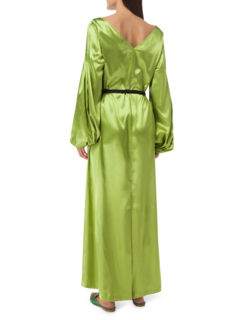 BOAT NECK DRESS WITH PUFFED SLEEVES
