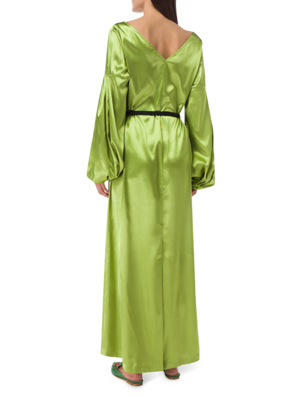 BOAT NECK DRESS WITH PUFFED SLEEVES