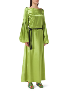 BOAT NECK DRESS WITH PUFFED SLEEVES