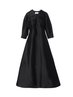 A-LINE DRESS WITH A PLEATED FRONT AND PUFFED SLEEVES