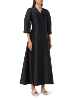 A-LINE DRESS WITH A PLEATED FRONT AND PUFFED SLEEVES