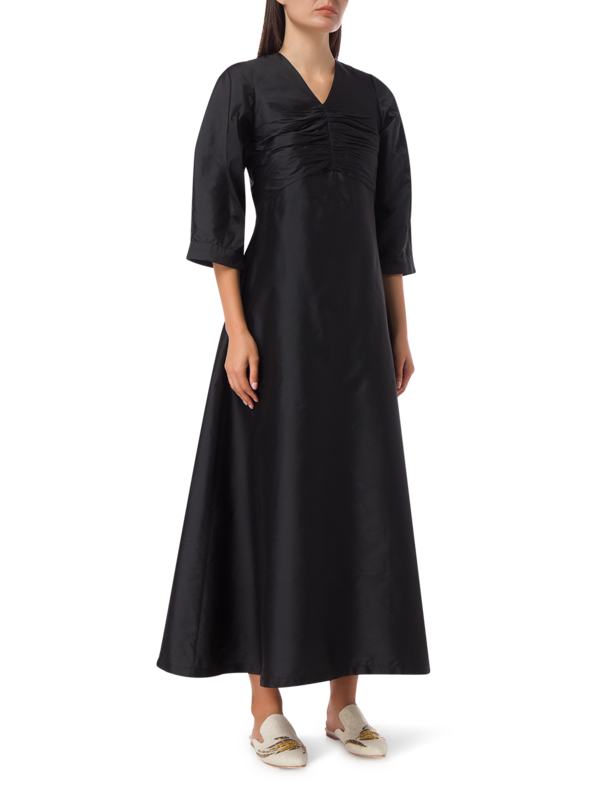 A-LINE DRESS WITH A PLEATED FRONT AND PUFFED SLEEVES
