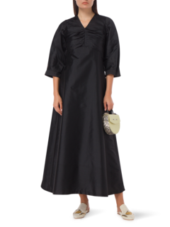 A-LINE DRESS WITH A PLEATED FRONT AND PUFFED SLEEVES