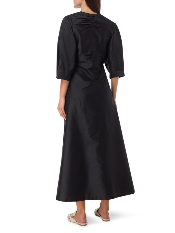 A-LINE DRESS WITH A PLEATED FRONT AND PUFFED SLEEVES