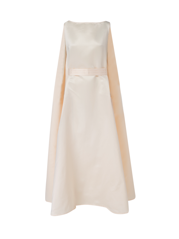 A-LINE BOAT NECK DRESS WITH A CAPE ILLUSION ON THE BACK
