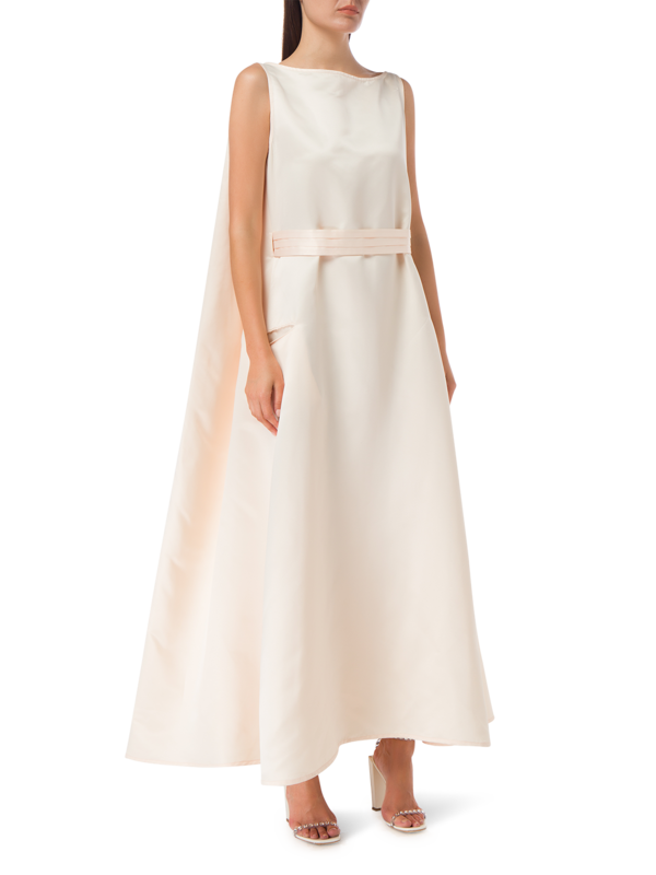 A-LINE BOAT NECK DRESS WITH A CAPE ILLUSION ON THE BACK