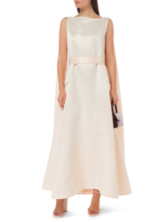 A-LINE BOAT NECK DRESS WITH A CAPE ILLUSION ON THE BACK