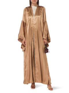 OPEN ABAYA WITH PLEATED DETAILS AND CAPE SLEEVES
