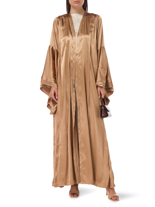 OPEN ABAYA WITH PLEATED DETAILS AND CAPE SLEEVES