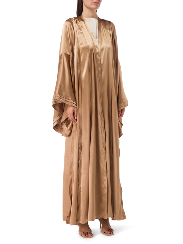 OPEN ABAYA WITH PLEATED DETAILS AND CAPE SLEEVES