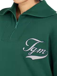 سويت شيرت كبير الحجم بسحاب قصير وطبعة بنمط جامعي:Staged:thatProductCatalog