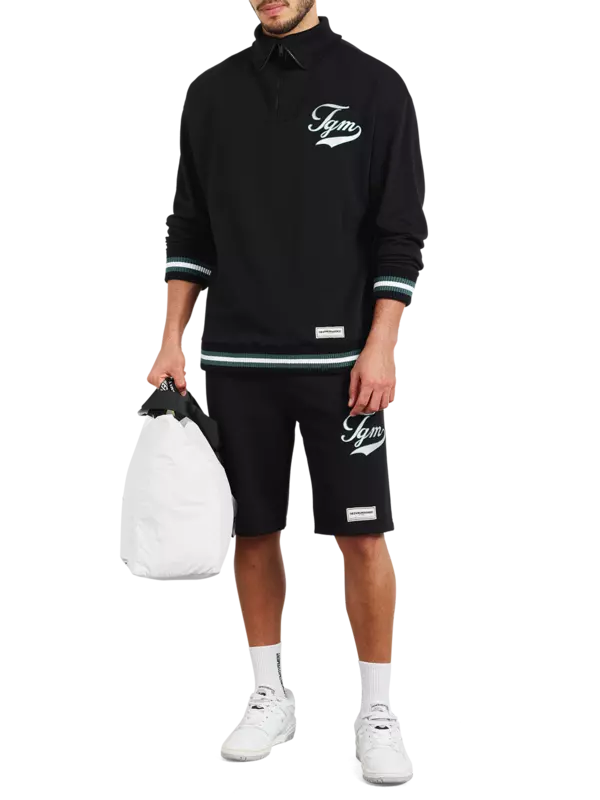 سويت شيرت كبير الحجم بسحاب قصير وطبعة بنمط جامعي:Staged:thatProductCatalog