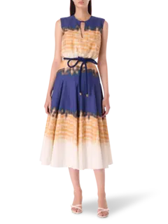 فستان متوسط الطول بدون أكمام مصبوغ بطريقة الربط بورا