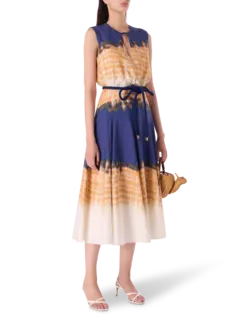 فستان متوسط الطول بدون أكمام مصبوغ بطريقة الربط بورا