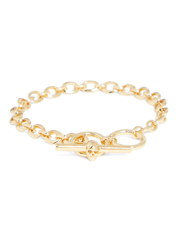 Gold Skull Bar Chain Bracelet
