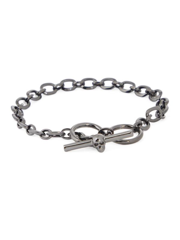 Gunmetal Skull Bar Chain Bracelet