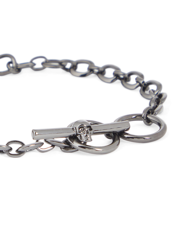 Gunmetal Skull Bar Chain Bracelet