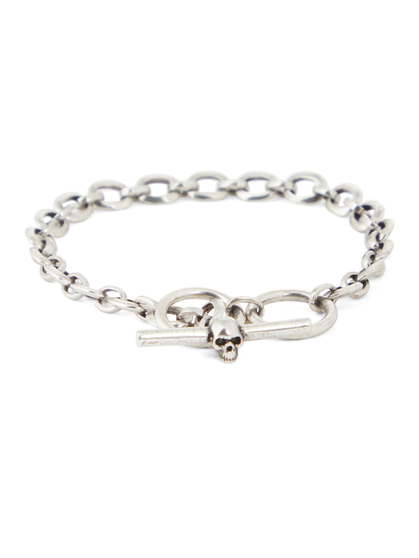 Silver Skull Bar Chain Bracelet
