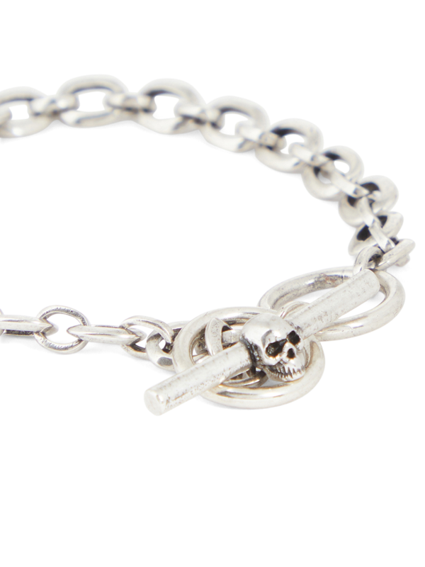 Silver Skull Bar Chain Bracelet