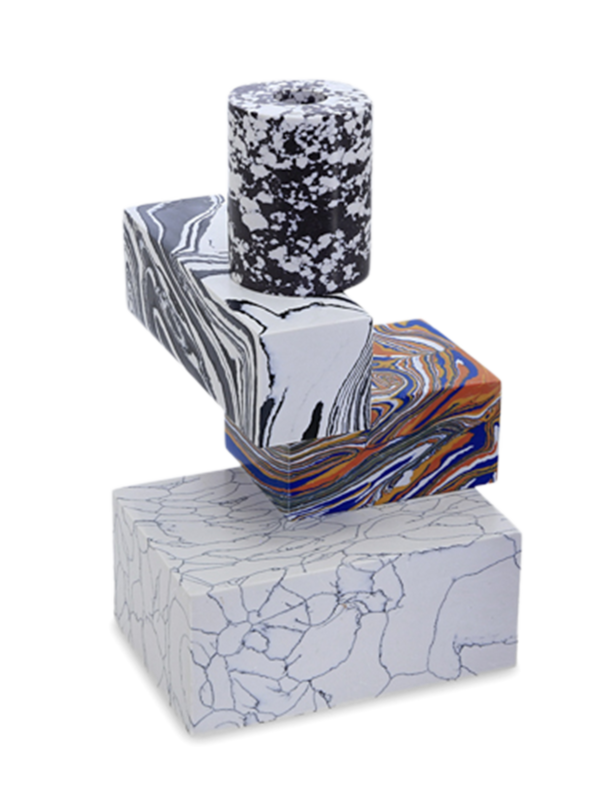 Stacked Swirled Marble Blocks Candelabra
