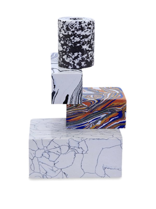 Stacked Swirled Marble Blocks Candelabra