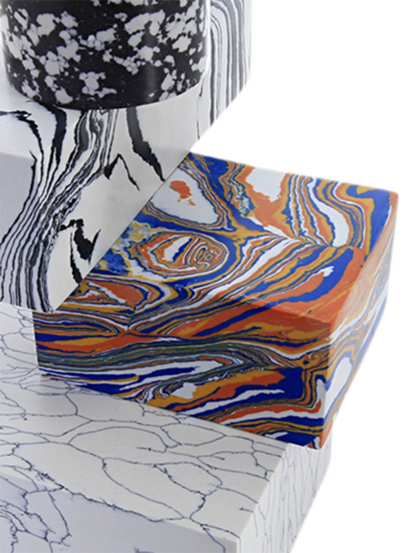 Stacked Swirled Marble Blocks Candelabra