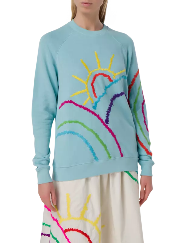 سويت شيرت بأكمام راجلان مطرز بتصميم مشهد الشمس