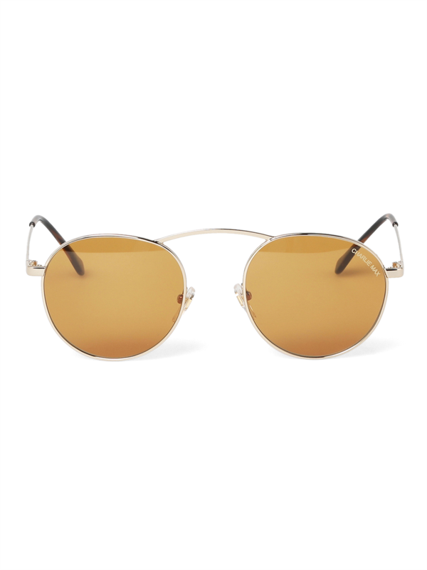 Metallic Brown Round Frame Sunglasses