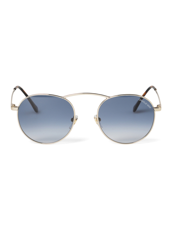 Metallic Blue Round Frame Sunglasses