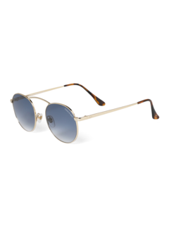 Metallic Blue Round Frame Sunglasses