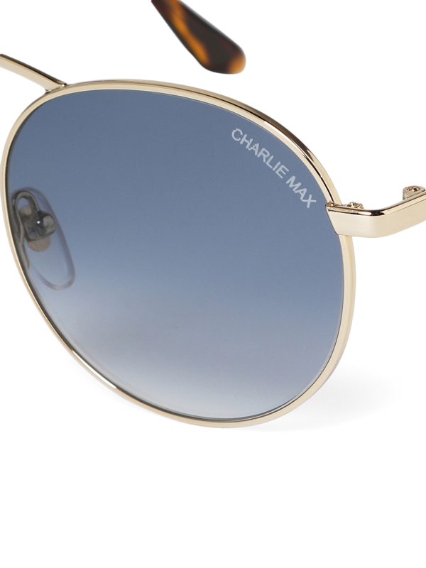 Metallic Blue Round Frame Sunglasses