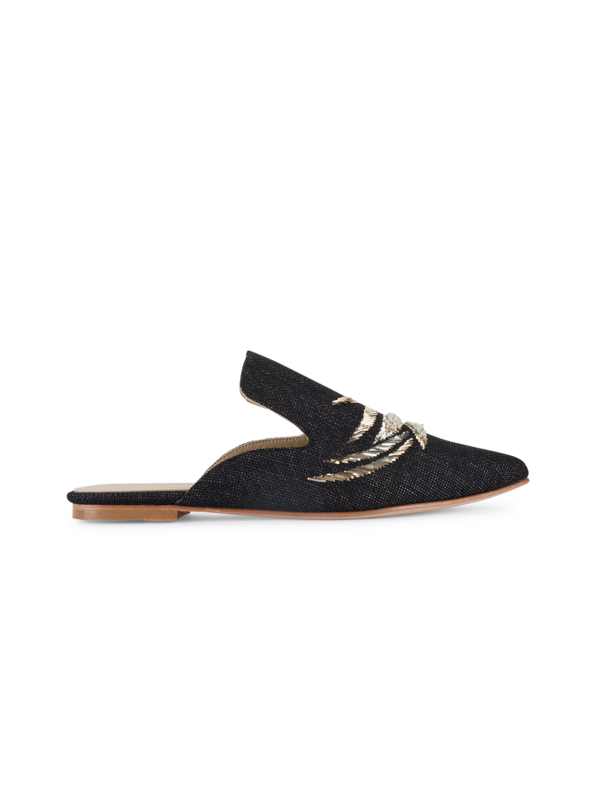 SCHEHERAZADE EMBROIDERED POINT TOE FLAT MULES