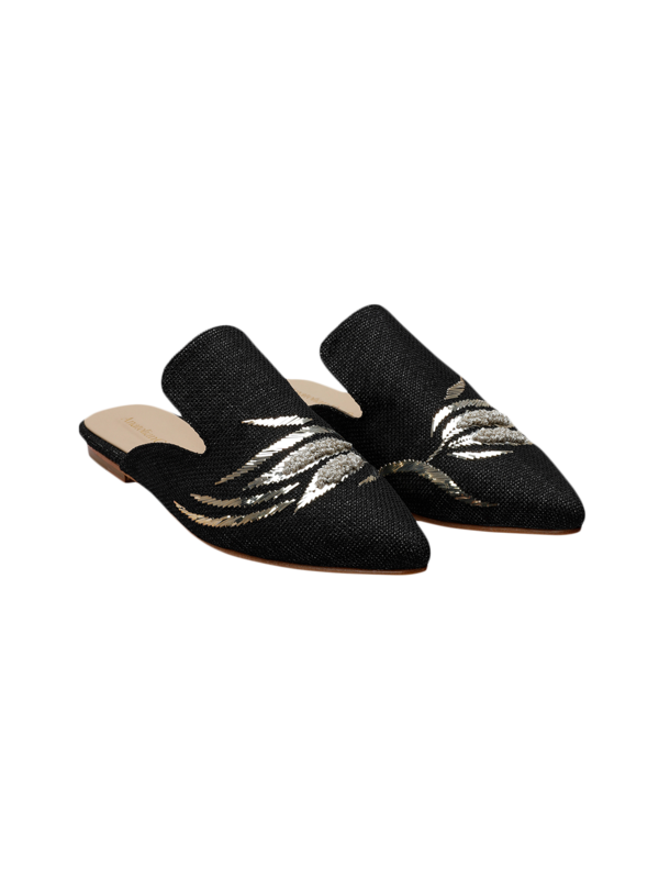 SCHEHERAZADE EMBROIDERED POINT TOE FLAT MULES