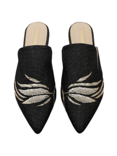 SCHEHERAZADE EMBROIDERED POINT TOE FLAT MULES